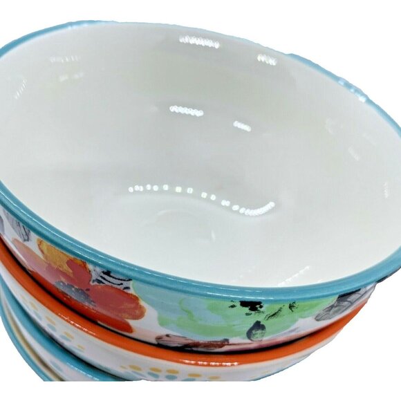 Four Pioneer Woman Cereal Soup Bowls Floral & Dots - Picture 2 of 12